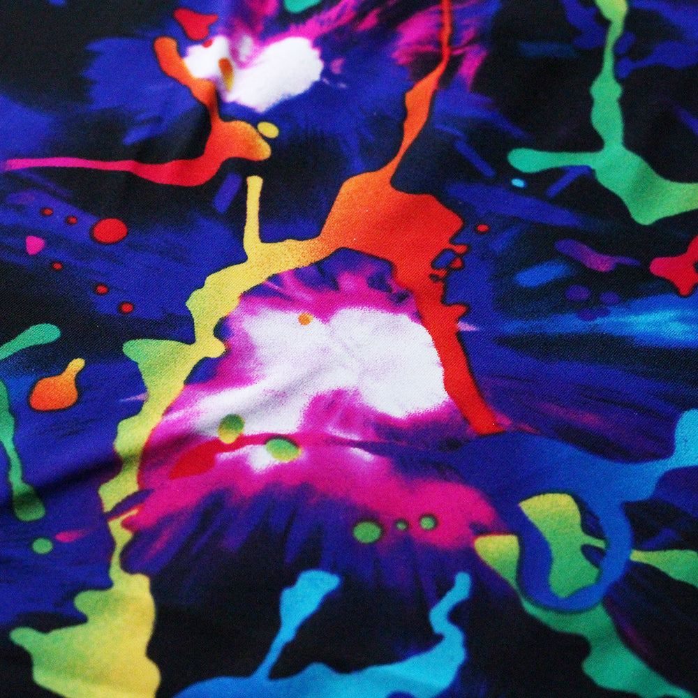 New Wave Tie Dye Nylon Spandex Fabric - Multicolor Splash Print, Tie-Dye, 58-60" Width (1 Yard)