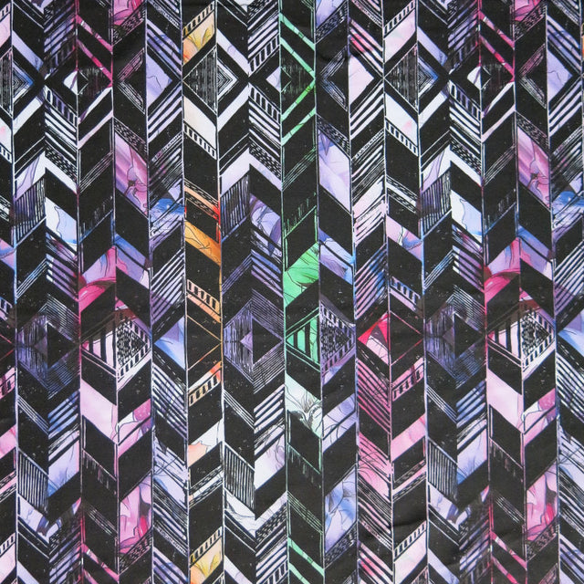 Athletic Jersey Knit Multi Color Chevron Bands Poly Spandex