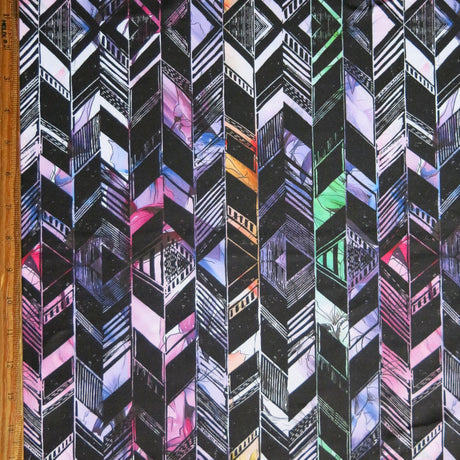 Athletic Jersey Knit Multi Color Chevron Bands Poly Spandex