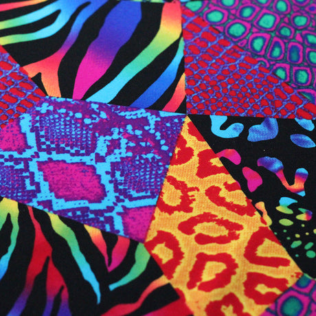Safari Patch Nylon Spandex Fabric - Multicolor Patchwork Print, 58/60" Width (1 Yard)