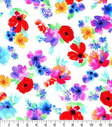 Quilting Cotton Multi Floral Blue Dark and White