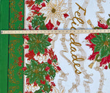 Musical Poinsettia Celebration Polyester Fabric - Red And Green Poinsettia Print, 58" Width (1 Yard)