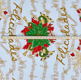 Musical Poinsettia Celebration Polyester Fabric - Red And Green Poinsettia Print, 58" Width (1 Yard)