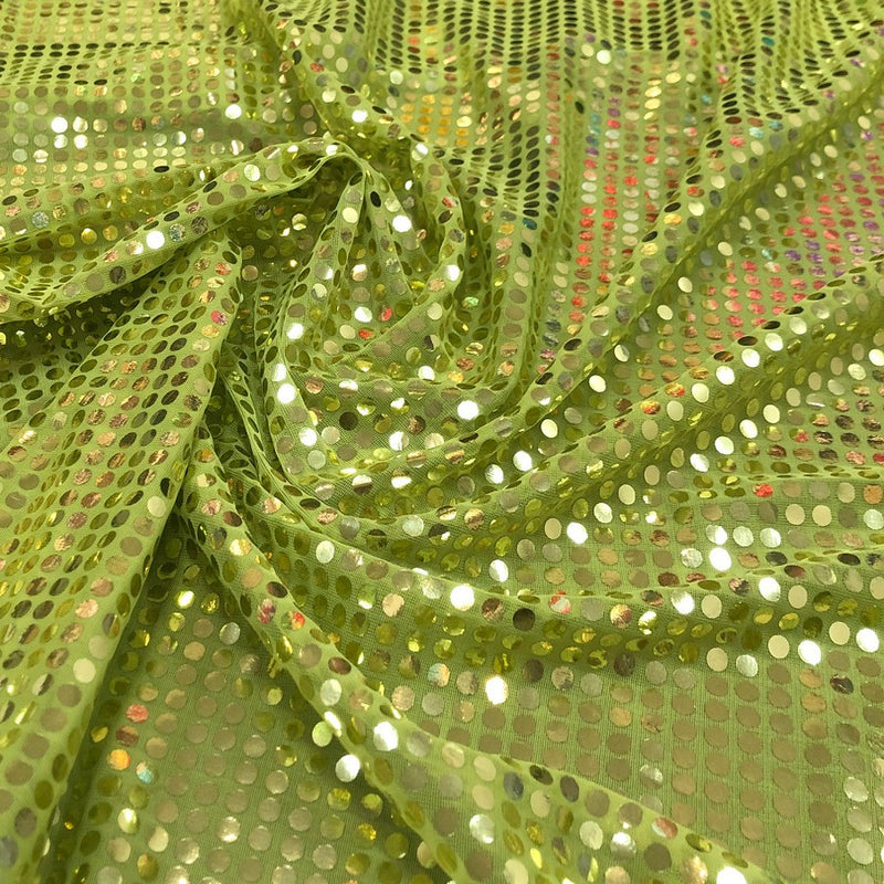 Apple Green 6Mm Shiny Trans On Mechanical Stretch Chiffon Matte Jersey Fabric - Apple Green, Shiny Sequins, 56"-58" Width