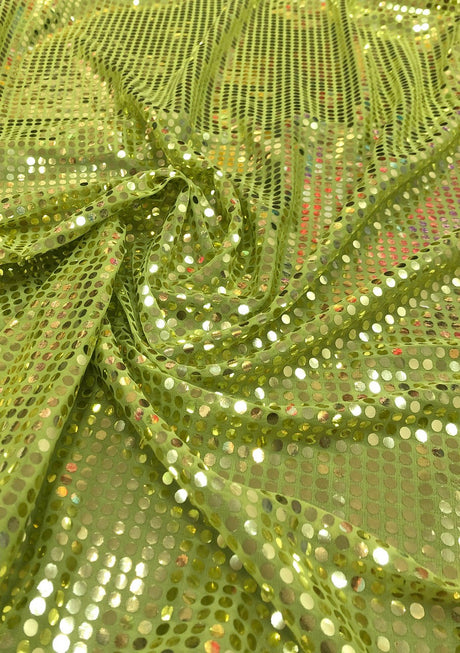 Apple Green 6Mm Shiny Trans On Mechanical Stretch Chiffon Matte Jersey Fabric - Apple Green, Shiny Sequins, 56"-58" Width