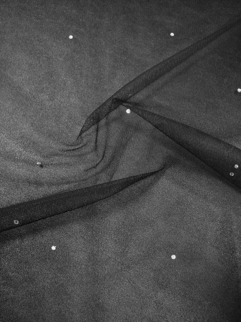 Polyester Mesh Fabric - Silver Diamond Studs, 42" Width