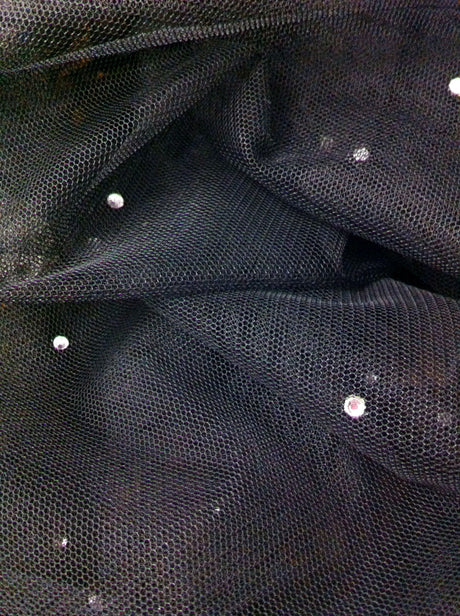 Polyester Mesh Fabric - Silver Diamond Studs, 42" Width