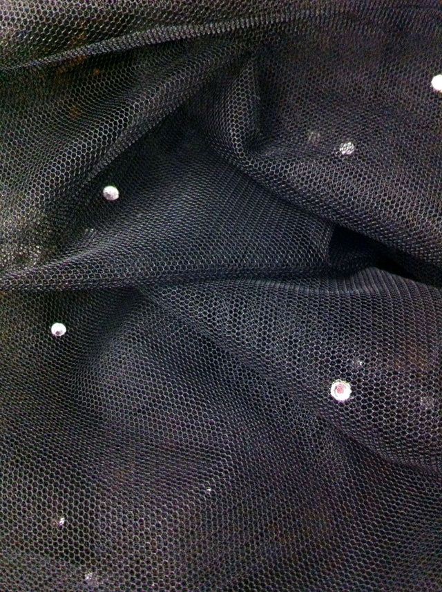 Polyester Mesh Fabric - Silver Diamond Studs, 42" Width