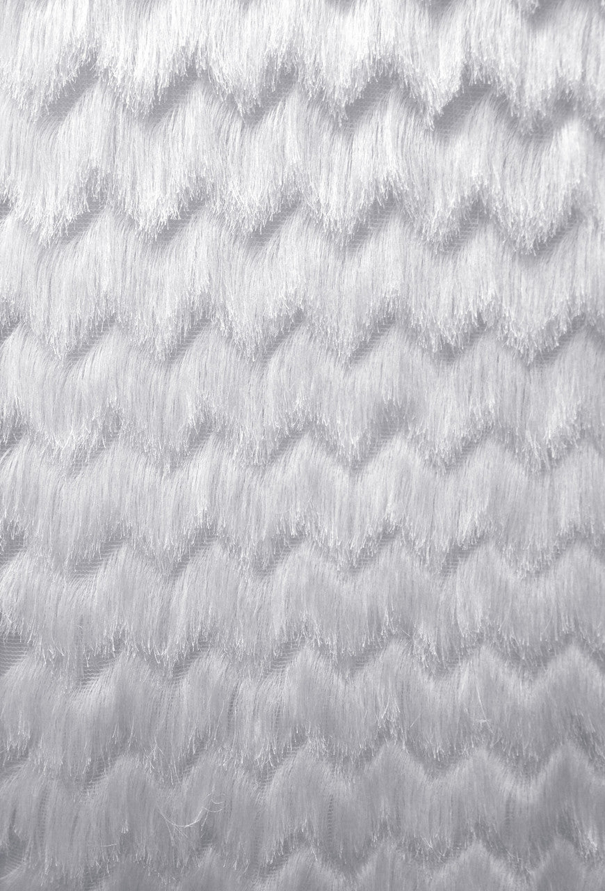 Fine Fringe Zig Zag Pattern Polyester Spandex Mesh Fabric - White, Black, Red, Blush, 52" To 54" Width