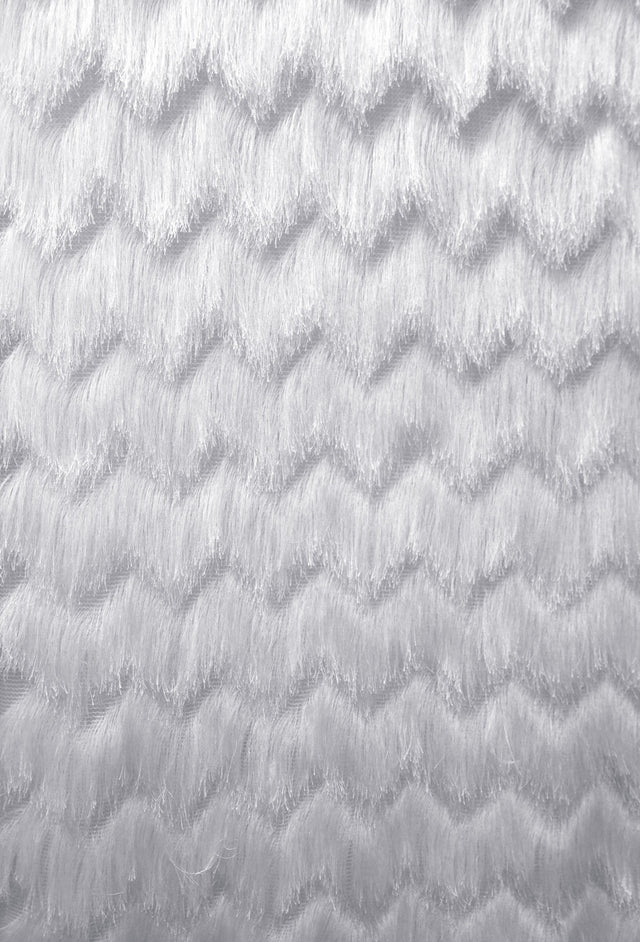 Fine Fringe Zig Zag Pattern Polyester Spandex Mesh Fabric - White, Black, Red, Blush, 52" To 54" Width