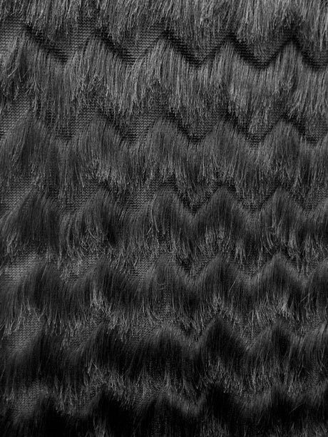 Fine Fringe Zig Zag Pattern Polyester Spandex Mesh Fabric - White, Black, Red, Blush, 52" To 54" Width