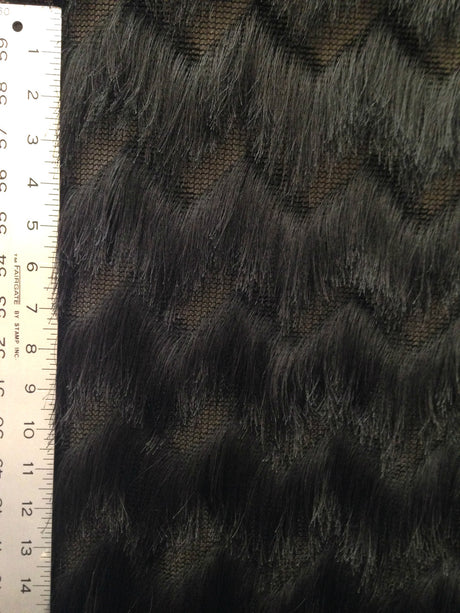 Fine Fringe Zig Zag Pattern Polyester Spandex Mesh Fabric - White, Black, Red, Blush, 52" To 54" Width