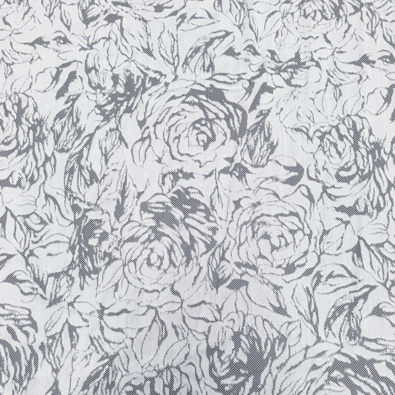 Polyester Floral Lace Fabric - Textured Floral Design, White, Black
