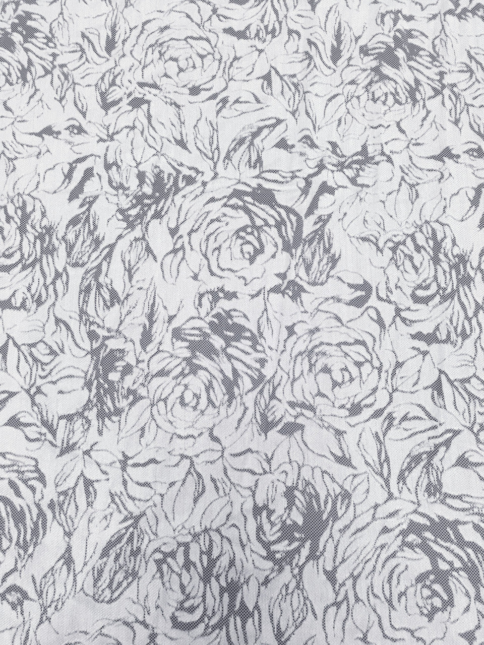 Polyester Floral Lace Fabric - Textured Floral Design, White, Black