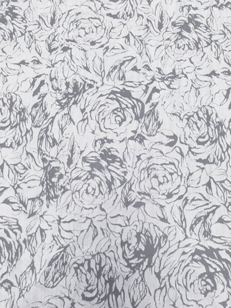 Polyester Floral Lace Fabric - Textured Floral Design, White, Black