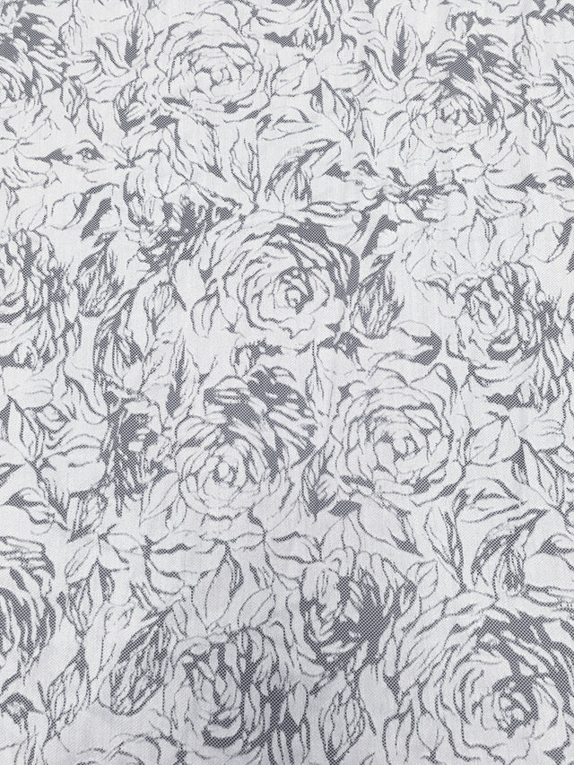 Polyester Floral Lace Fabric - Textured Floral Design, White, Black