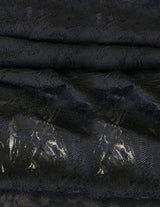 Polyester Floral Lace Fabric - Textured Floral Design, White, Black
