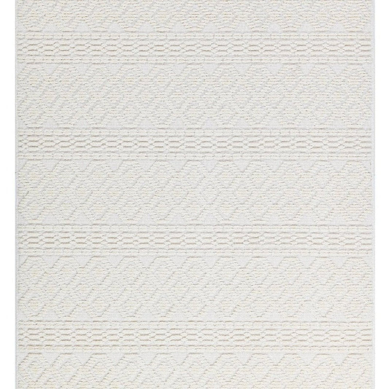 TIA 101 Microfiber Chenille Area Rug Fabric - Soft White/Cream Bohemian Motif, High-Low Texture, 5' 3" X 7' 6" And 7' 9" X 10' 5" (1 Rug)
