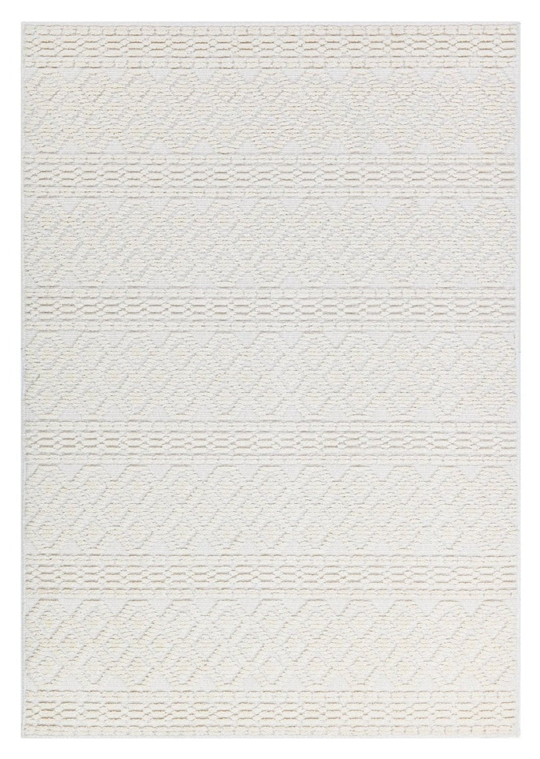 TIA 101 Microfiber Chenille Area Rug Fabric - Soft White/Cream Bohemian Motif, High-Low Texture, 5' 3" X 7' 6" And 7' 9" X 10' 5" (1 Rug)