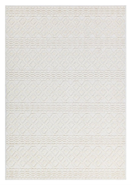 TIA 101 Microfiber Chenille Area Rug Fabric - Soft White/Cream Bohemian Motif, High-Low Texture, 5' 3" X 7' 6" And 7' 9" X 10' 5" (1 Rug)