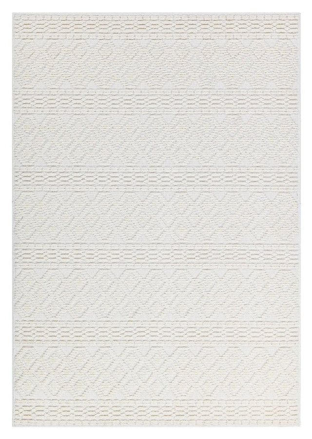 TIA 101 Microfiber Chenille Area Rug Fabric - Soft White/Cream Bohemian Motif, High-Low Texture, 5' 3" X 7' 6" And 7' 9" X 10' 5" (1 Rug)