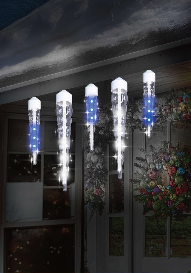 7-11" Cascading Blue & Pure White LED Jumbo Icicles - 10 Count Set