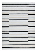 TIA 102 Microfiber Chenille Area Rug Fabric - Soft Cream, Black/Neutral Striped Bohemian Motif, High-Low 3D Detail (1 Rug)
