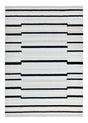 TIA 102 Microfiber Chenille Area Rug Fabric - Soft Cream, Black/Neutral Striped Bohemian Motif, High-Low 3D Detail (1 Rug)