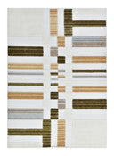 TIA 103 Microfiber Chenille Area Rug - Cream Boho High-Low Texture, Mustard Green Beige (5' 3" X 7' 6" / 1 Rug)