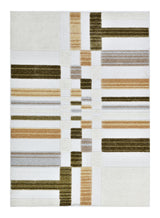 TIA 103 Microfiber Chenille Area Rug - Cream Boho High-Low Texture, Mustard Green Beige (5' 3" X 7' 6" / 1 Rug)