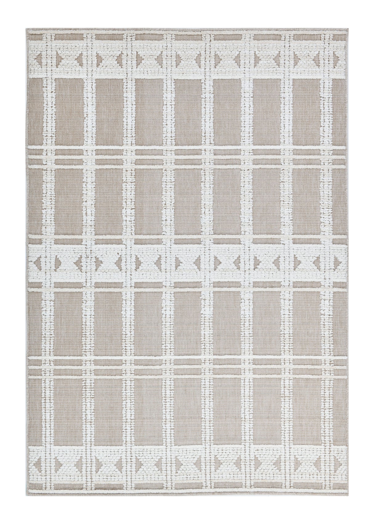 TIA 104 Area Rug - Cream/Beige Bohemian Motif, High-Low Soft-Touch Texture (3 Sizes)