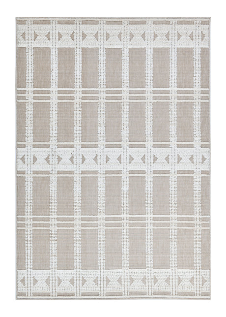 TIA 104 Area Rug - Cream/Beige Bohemian Motif, High-Low Soft-Touch Texture (3 Sizes)