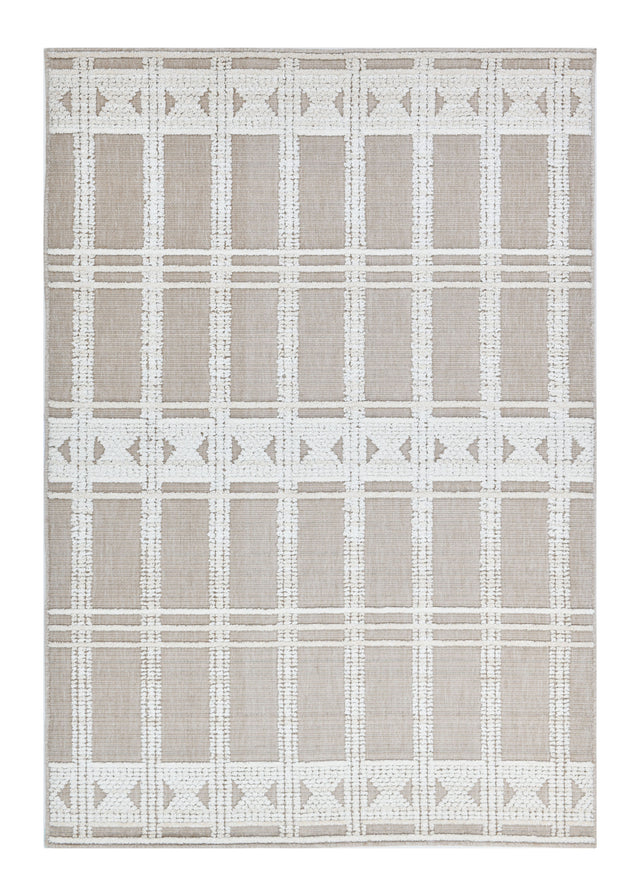 TIA 104 Area Rug - Cream/Beige Bohemian Motif, High-Low Soft-Touch Texture (3 Sizes)