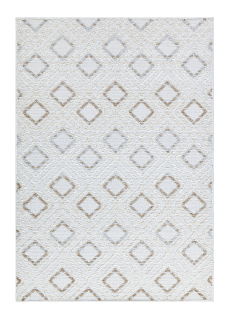 TIA 106 Microfiber Chenille Area Rug - Brown And Beige Bohemian Motif, High-Low Texture (1 Rug)