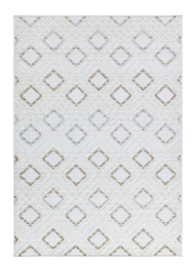 TIA 106 Microfiber Chenille Area Rug - Brown And Beige Bohemian Motif, High-Low Texture (1 Rug)