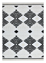 TIA 107 Microfiber Chenille Area Rug - Soft Cream, Beige Tones, Bohemian Black & Brown High-Low Motif (Anthracite)