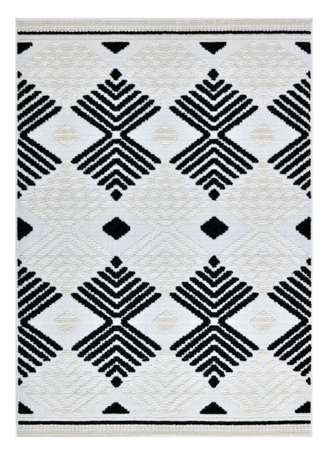 TIA 107 Microfiber Chenille Area Rug - Soft Cream, Beige Tones, Bohemian Black & Brown High-Low Motif (Anthracite)