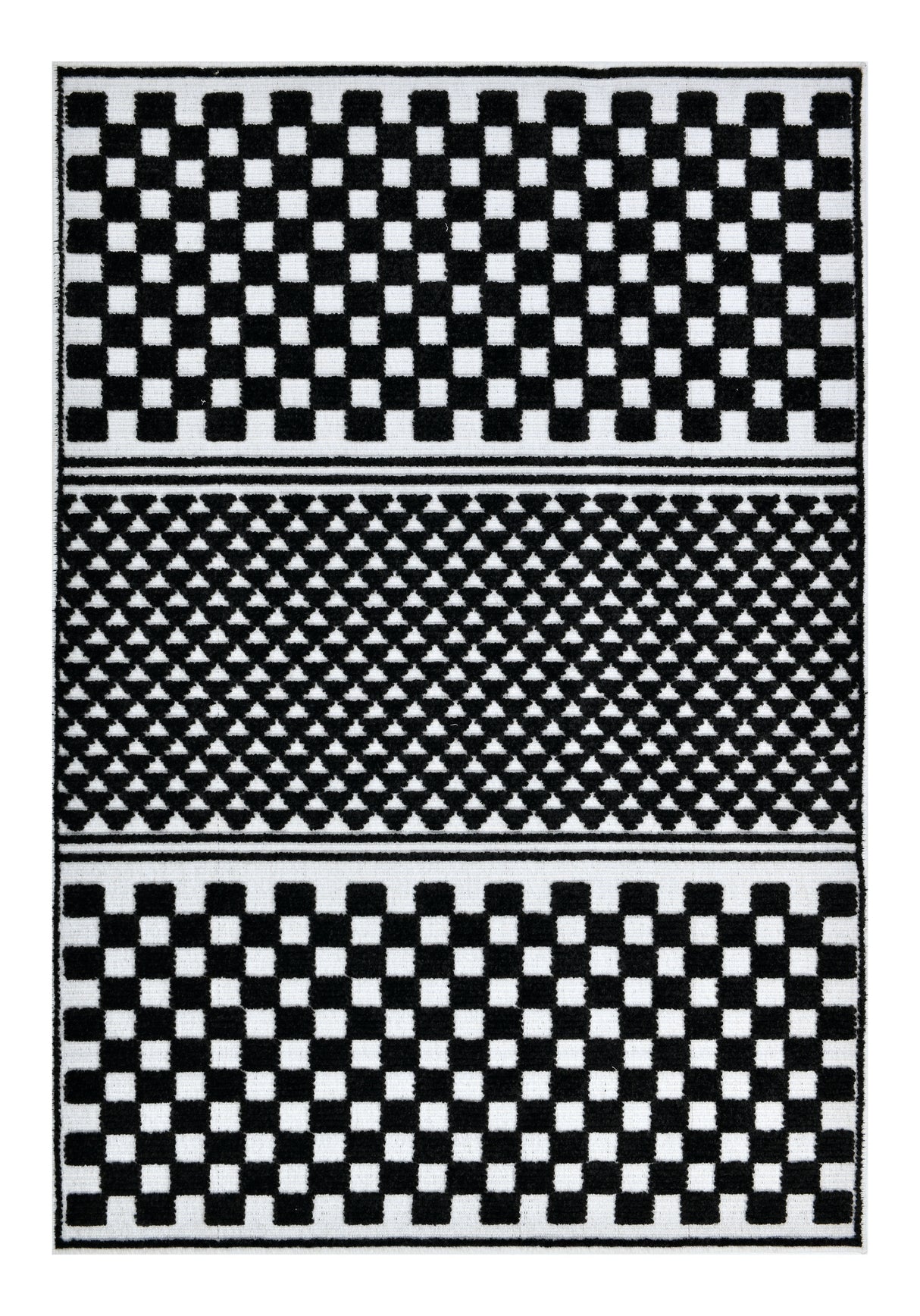 TIA 108 Microfiber Chenille Area Rug - Black Geometric Pattern, Raised High-Low Detail, Anthracite (3 Sizes)