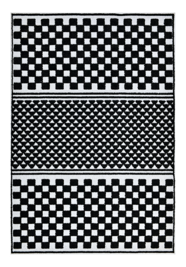 TIA 108 Microfiber Chenille Area Rug - Black Geometric Pattern, Raised High-Low Detail, Anthracite (3 Sizes)