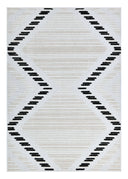 TIA 109 Microfiber Chenille Area Rug Fabric - Soft Cream, Black/Beige Bohemian Motif, High-Low Detail (1 Rug)