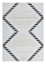 TIA 109 Microfiber Chenille Area Rug Fabric - Soft Cream, Black/Beige Bohemian Motif, High-Low Detail (1 Rug)