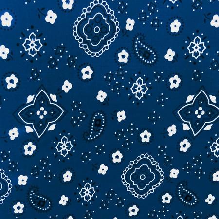 Navy Paisley Bandana Poly Cotton Fabric,