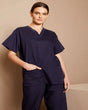 Scrubs Cotton Blend Fabric - Navy, V-Neck, Top And Bottom Set, 3 Pockets Top, 2 Pockets Bottom, All Sizes (1 Set)