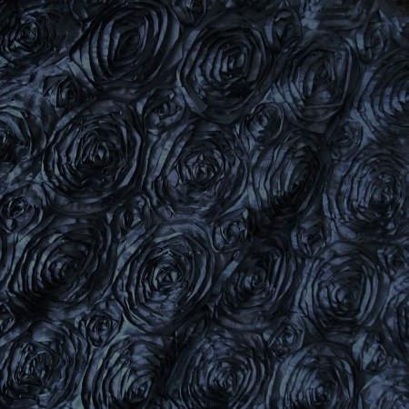 Navy Rosette Satin Fabric,