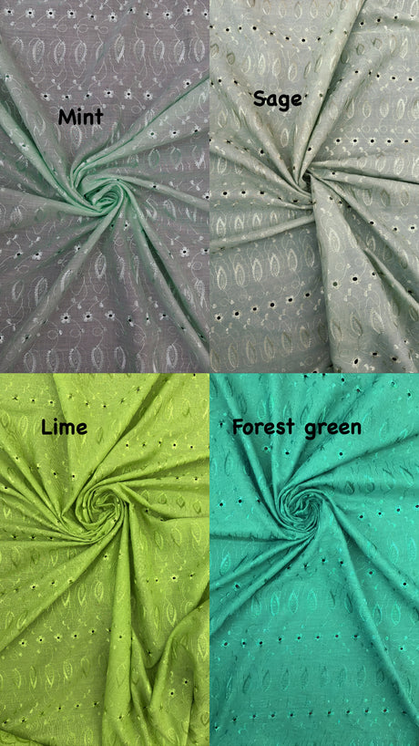 Sage Medium Eyelet Polyester Cotton Fabric - Sage, Small Eyelets, 41"-42" Width