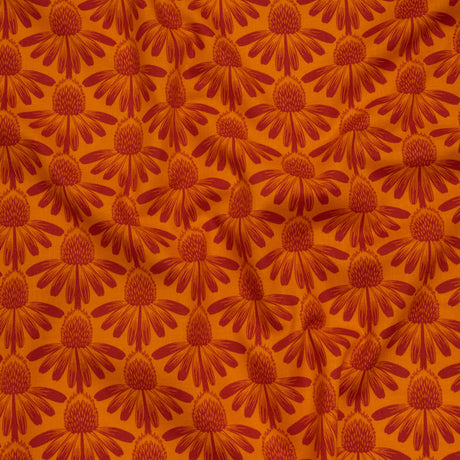 Printed Quilting Cotton by Anna Maria Textiles for Northcott - Tangerine Coneflower Floral - Indelible Collection
