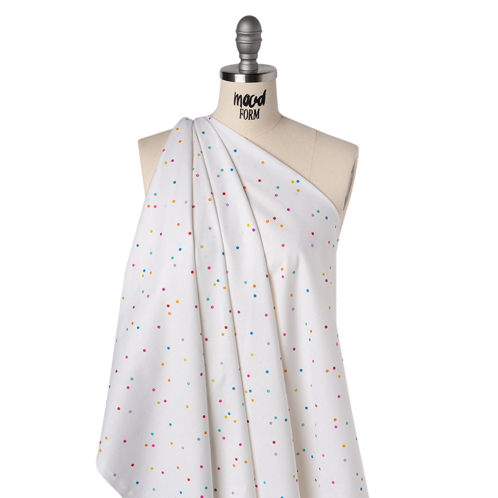 Printed Quilting Cotton by Ghazal Razavi for FIGO Studio - White and Rainbow Flowers - Seasons Basics Collection