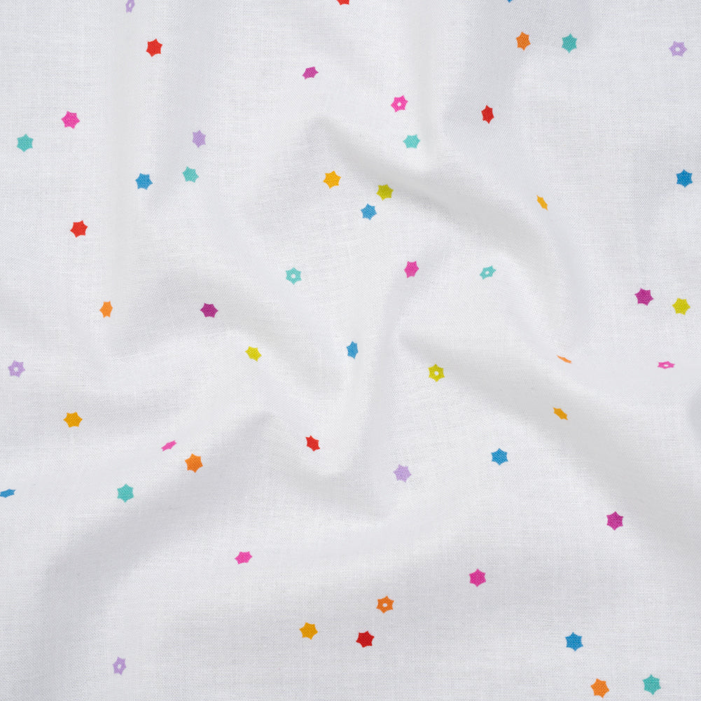Printed Quilting Cotton by Ghazal Razavi for FIGO Studio - White and Rainbow Flowers - Seasons Basics Collection