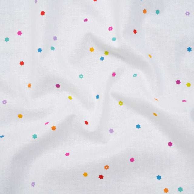 Printed Quilting Cotton by Ghazal Razavi for FIGO Studio - White and Rainbow Flowers - Seasons Basics Collection
