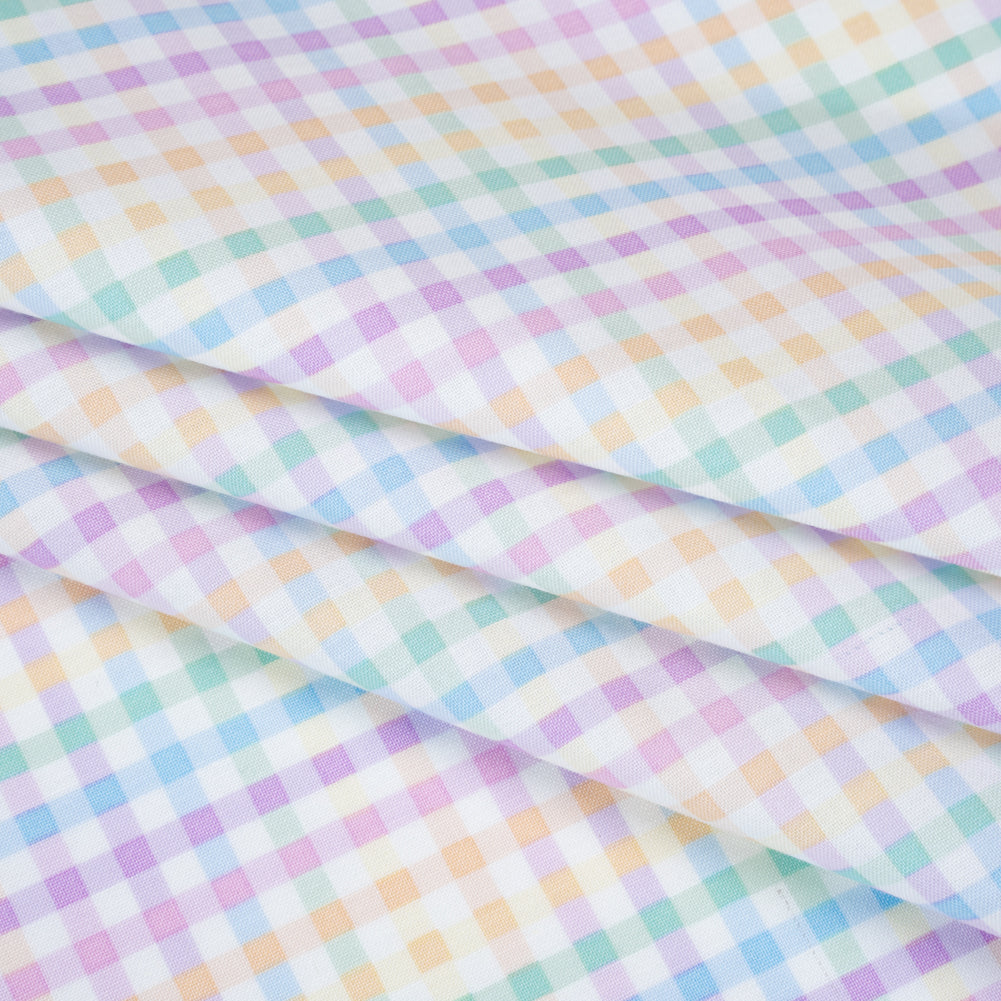 Printed Quilting Cotton by Ghazal Razavi for FIGO Studio - Pastel Rainbow and White Checks - Dovetail Collection